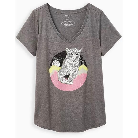 Torrid Tops - Torrid Classic Fit V Neck Cotton Tee Leopard Heather Grey size 2X